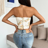 Backless Floral Print Bandeau Fishbone Tank Top GOMN-FL0033