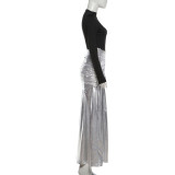 Long Sleeve Patchwork Ruched Maxi Dress XEF-K25D87724