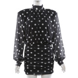Polka Dots Print Backless Mini Dress XEF-K25D88364