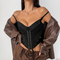 Solid Color Lace Patchwork Fishbone Underwire Tank Top GOMN-71115