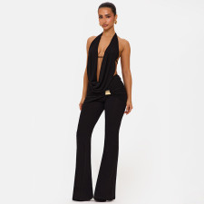 Halterneck Backless Tops Micro Flare Pants 2 Piece Set GDSF-D25ST556