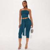 Solid Color Wrap Chest Top Seven-Tenths Pants Suit GDSF-J25ST464