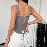 Stripe Patchwork Tie Up Tank Top GOMN-71139