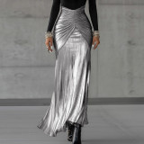 Long Sleeve Patchwork Ruched Maxi Dress XEF-K25D87724