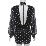 Polka Dots Print Backless Mini Dress XEF-K25D88364