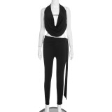 Halterneck Backless Ruched Two Piece Pants Set MXBF-J25ST477