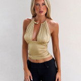 Solid Color Ruched Backless Tops XEF-K25L88658