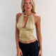 Solid Color Ruched Backless Tops XEF-K25L88658
