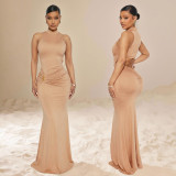 Sleeveless Solid Color Backless Maxi Dress GZIY-6361