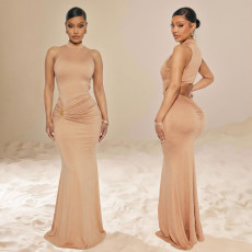 Sleeveless Solid Color Backless Maxi Dress GZIY-6361