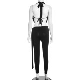 Halterneck Backless Ruched Two Piece Pants Set MXBF-J25ST477