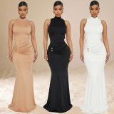 Sleeveless Solid Color Backless Maxi Dress GZIY-6361
