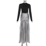 Long Sleeve Patchwork Ruched Maxi Dress XEF-K25D87724