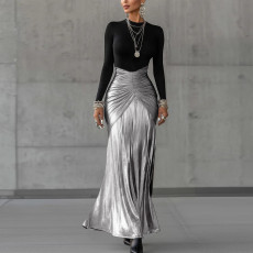 Long Sleeve Patchwork Ruched Maxi Dress XEF-K25D87724