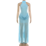 Solid Color Sleeveless Tassel Long Dress XEF-K25D88894