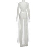 High Collor See Through Flare Sleeve Two Piece Skirt Set XEF-K25S87629