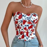 Backless Floral Print Bandeau Fishbone Tank Top GOMN-FL0033