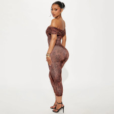 Leopard Print Mesh One Shoulder Seven-Tenths Jumpsuit GDSF-J25JP458