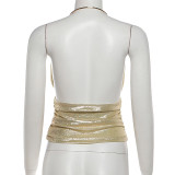 Solid Color Ruched Backless Tops XEF-K25L88658