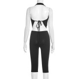 Solid Color Hollow Out Tops Seven-Tenths Pants Suit GDSF-J25ST484