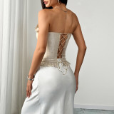 Lace Lace Fishbone  Bandeau Tank Tops GOMN-71015