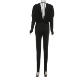 Deep V Neck Tight Solid Color Jumpsuit XEF-K25Q88360
