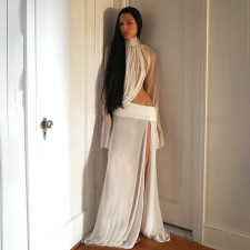 High Collor See Through Flare Sleeve Two Piece Skirt Set XEF-K25S87629