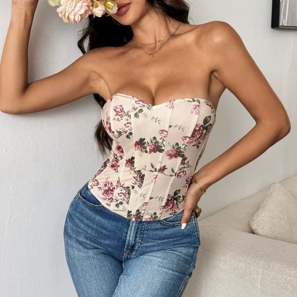 Backless Floral Print Bandeau Fishbone Tank Top GOMN-FL0033