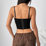 Solid Color Lace Patchwork Fishbone Underwire Tank Top GOMN-71115