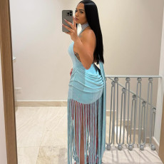 Solid Color Sleeveless Tassel Long Dress XEF-K25D88894