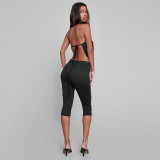 Solid Color Hollow Out Tops Seven-Tenths Pants Suit GDSF-J25ST484