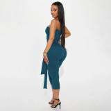 Solid Color Wrap Chest Top Seven-Tenths Pants Suit GDSF-J25ST464