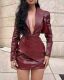 Deep V Neck Long Sleeve Leather Mini Dress GFCF-1420