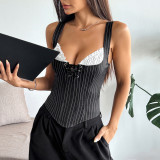 Stripe Patchwork Tie Up Tank Top GOMN-71139