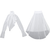 High Collor See Through Flare Sleeve Two Piece Skirt Set XEF-K25S87629