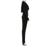 Deep V Neck Tight Solid Color Jumpsuit XEF-K25Q88360