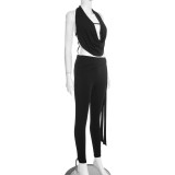 Halterneck Backless Ruched Two Piece Pants Set MXBF-J25ST477