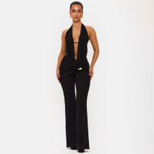 Halterneck Backless Tops Micro Flare Pants 2 Piece Set GDSF-D25ST556