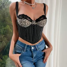 Leopard Lace Backless Stripe Underwire Tank Top GOMN-D7790