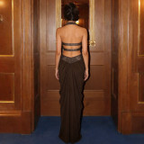 Sexy Halterneck Vest Ruched Skirt 2 Piece Set XEF-K25S88190