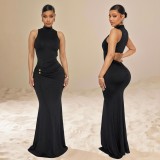 Sleeveless Solid Color Backless Maxi Dress GZIY-6361
