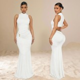 Sleeveless Solid Color Backless Maxi Dress GZIY-6361