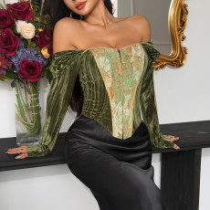 Long Sleeve Print Patchwork Tops GOMN-71293