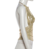 Solid Color Ruched Backless Tops XEF-K25L88658