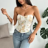 Backless Floral Print Bandeau Fishbone Tank Top GOMN-FL0033