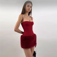 Furrzy Patchwork Sling Mini Dress GXIY-K25L1720