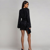 Deep V Neck Long Sleeve Mini Dress CYA-902210