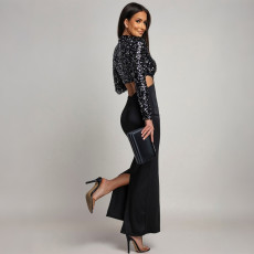 Sequin Hollow Out Long Sleeve Maxi Dress CYA-902173
