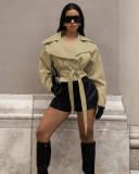 Double-breasted Lapel Tie Up Coat ZSD-0776