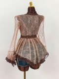 Lace Patchwork See Through Flare Sleeve Top GXIY-K25L1664